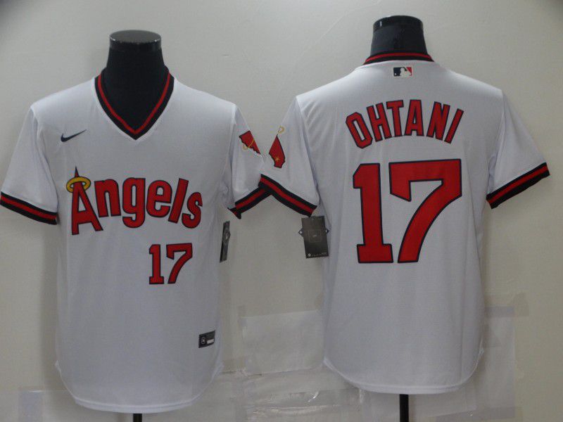 Men Los Angeles Angels #17 Ohtani White Game Throwback 2021 Nike MLB Jersey